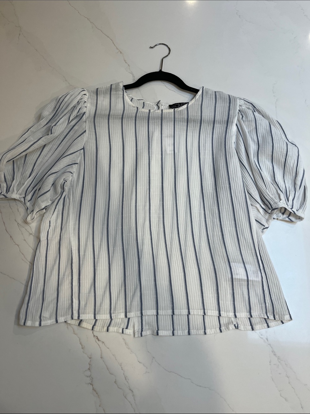 J. Crew White Blouse with Blue Vertical Stripes